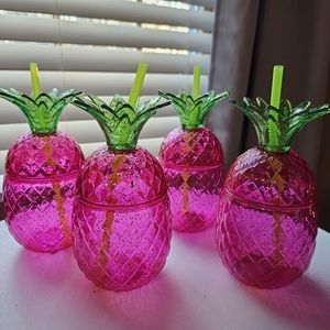 Hot pink pineapple shaped acrylic tumblers
